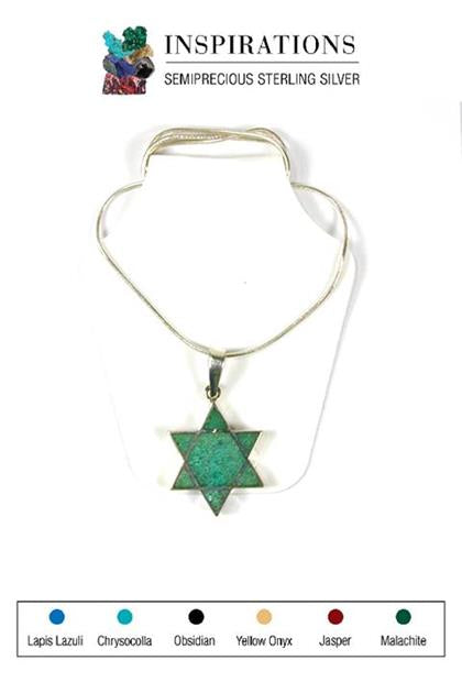 Inlaid Chrysocolla Star of David Necklace