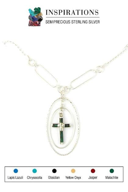 Inlaid Malachite Cross Sterling Silver Necklace