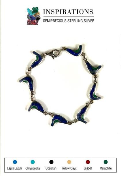 Bracelet Artisanal En Lapis-lazuli Et Argent 925 Ciselé Motif Papillon