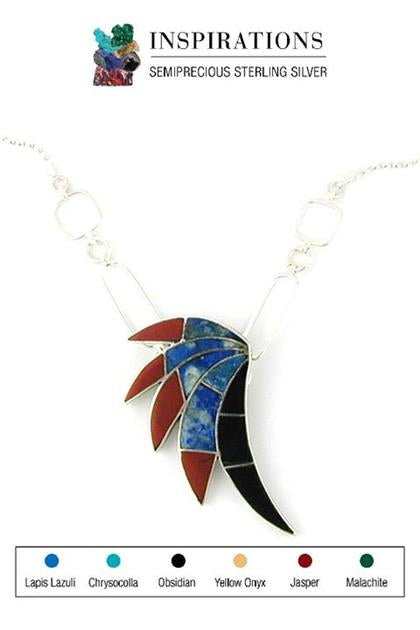 Inlaid Lapis Lazuli, Obsidian and Jasper Sterling Silver Necklace