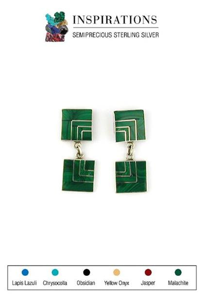 Inlaid Malachite and Sterling Silver Earrings