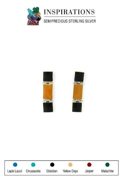 Inlaid Obsidian and Yellow Onyx Sterling Silver Earrings