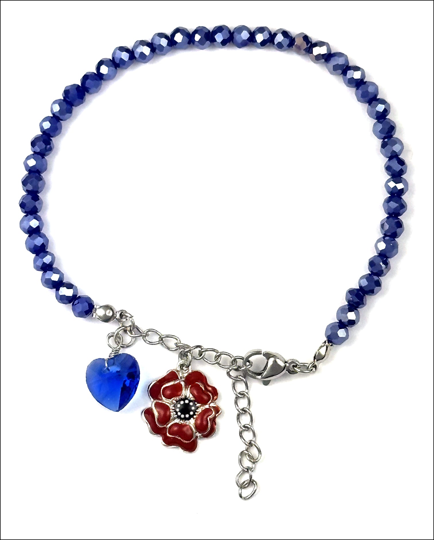 Poppy Flower Remembrance Blue Crystal Bracelet