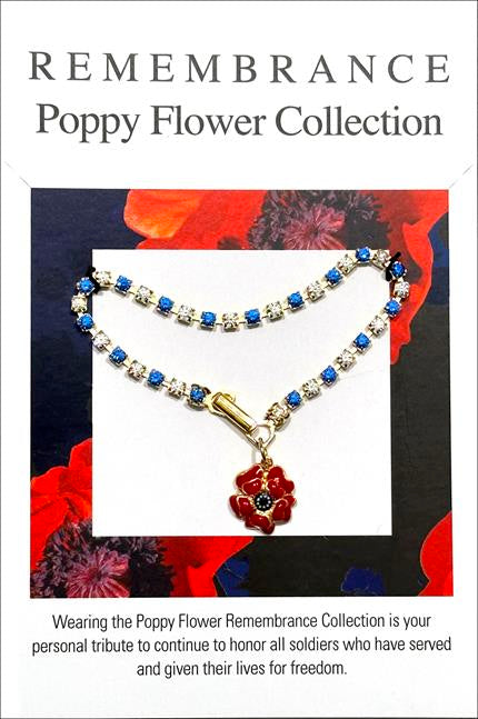 Poppy Flower Remembrance Crystal Bracelet