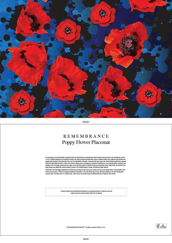 Remembrance Poppy Flower Paper Placemats Set