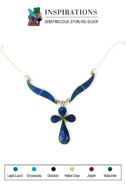 Inlaid Lapis Lazuli Cross Sterling Silver Necklace