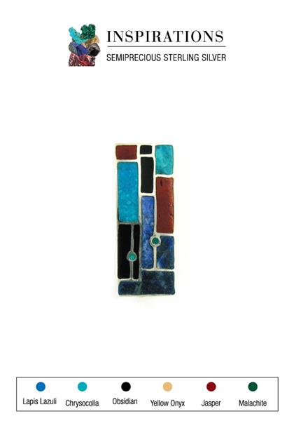 Semiprecious Stones Architectural Brooch Charm