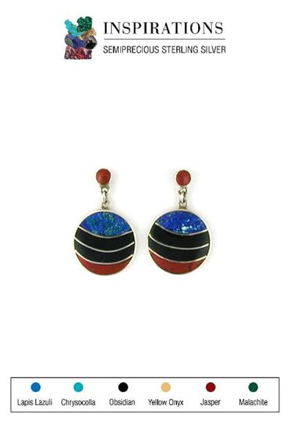 Lapis Lazuli, Obsidian and Jasper Sterling Silver Earrings